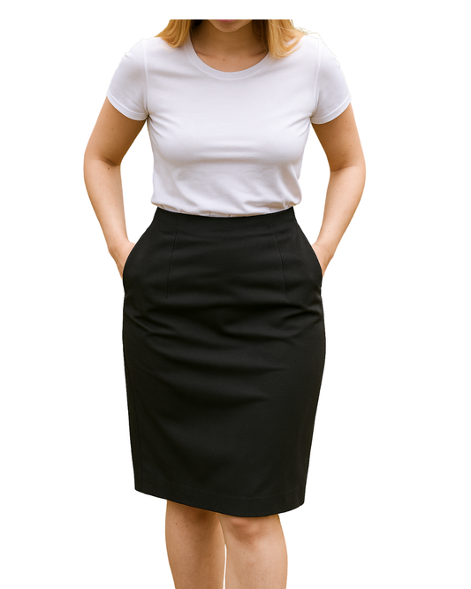 D'OCCASION – Jupe crayon noire ZARA BASIC avec fermeture éclair sur le devant (Taille 36 EUR)