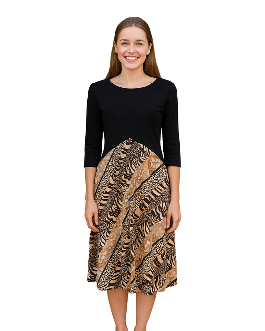 USADO – Vestido largo con estampado animal print y top negro de ZARA (Talla S / EUR S)