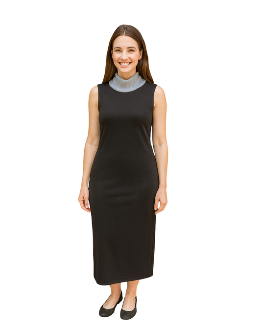 USADO – Vestido midi negro sin mangas con cuello alto gris de ZARA (Talla EUR S)