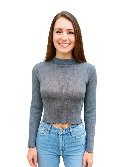 D'OCCASION – Haut métallisé noir à manches longues ZARA Trafaluc (taille S EUR/USA)