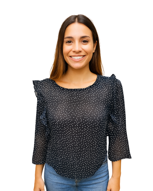 USADO – Blusa semitransparente de lunares con volantes Bershka (Talla EUR S)