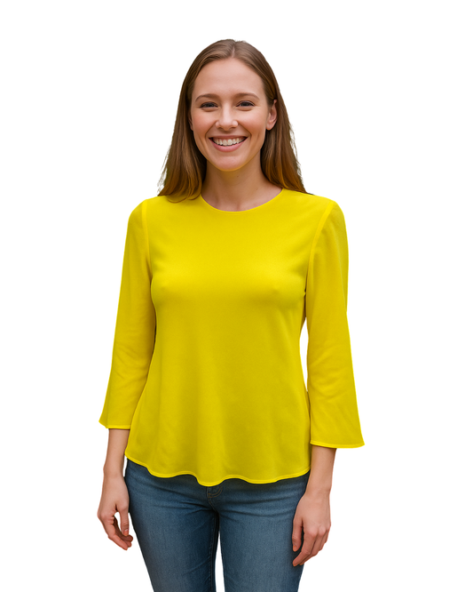 D'OCCASION – Chemisier jaune semi-transparent à manches longues Zara Trafaluc (taille S)