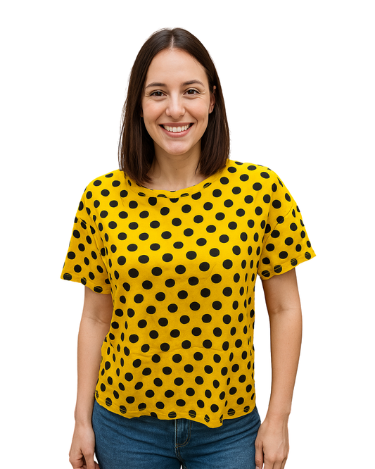 USADO – Camiseta amarilla de lunares negros Zara Trafaluc (Talla EUR S)