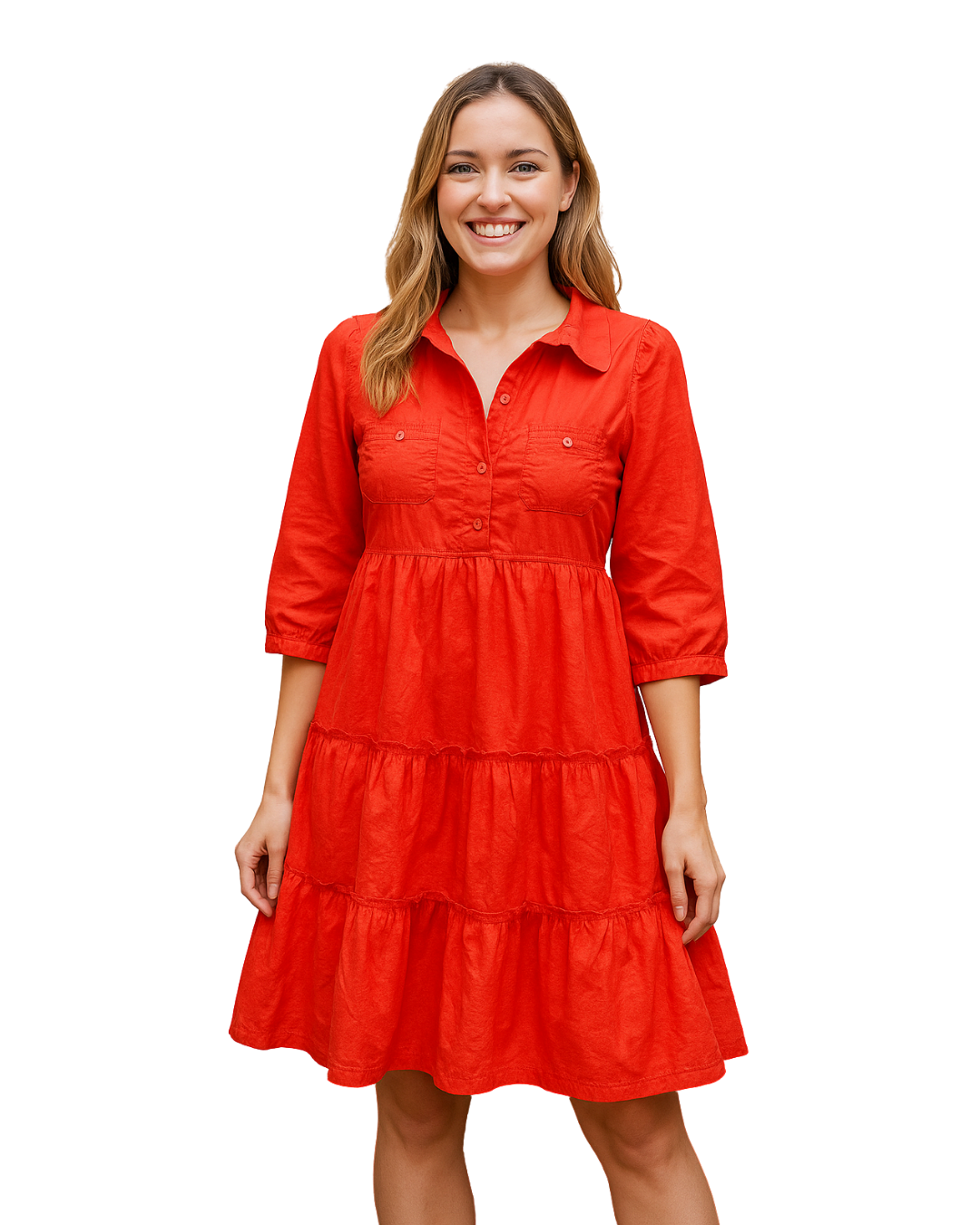 D'OCCASION – Robe orange à manches françaises et volants VERO MODA (Taille 36 EUR)