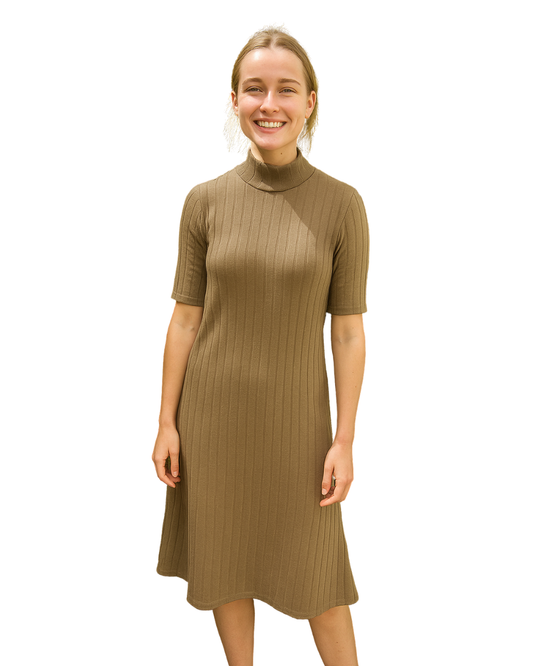 NUEVO– Vestido canalé marrón de ZARA (Talla EUR S)