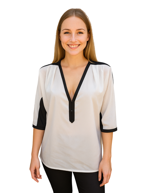 D'OCCASION – Chemisier bicolore à col en V MNG Suit (Taille S)