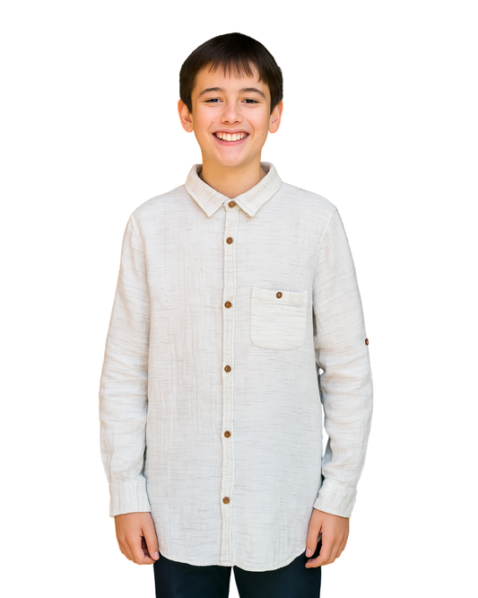 USADO – Camisa de manga larga blanca con textura ZARA BOYS (Talla 11/12 – 152 cm)