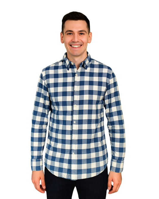 USADO – Camisa de cuadros azul y blanco hollister Stretch (Talla XS