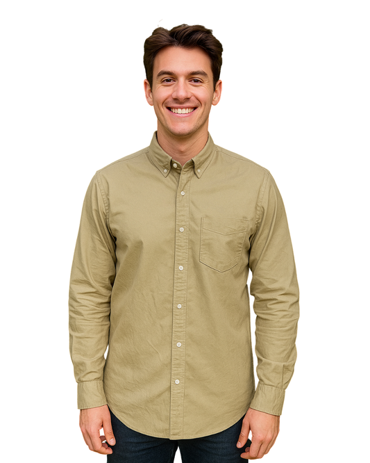 USADO – Camisa caqui de manga larga con bolsillo delantero LEFTIESMAN Regular Fit (Talla EUR S)