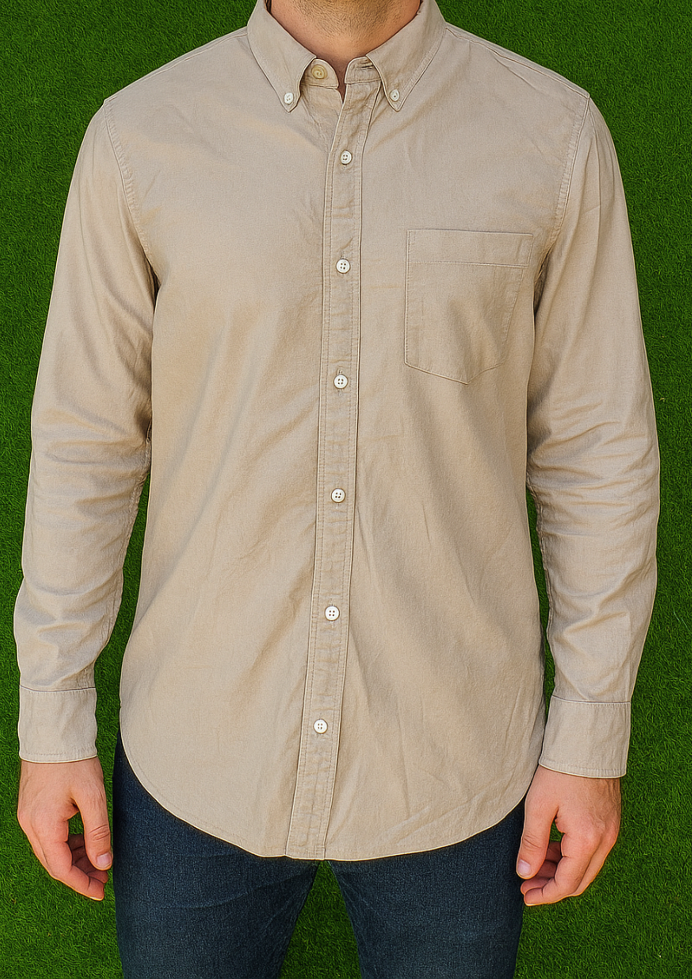 USADO – Camisa caqui de manga larga con bolsillo delantero LEFTIESMAN Regular Fit (Talla EUR S)