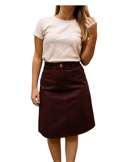 USADO – Falda tubo marrón con strass en bolsillos traseros ZARA WOMAN (Talla EUR 36)
