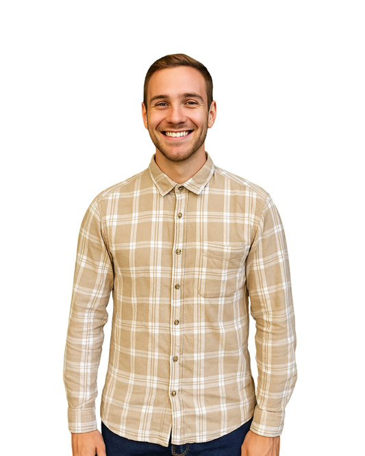 USADO – Camisa beige de cuadros blancos LEFTIESMAN Regular Fit (Talla EUR S)