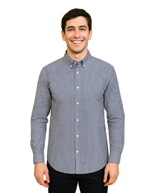 USADO – Camisa de cuadros azul marino y blancos LFTMAN Collection Slim Fit (Talla EUR S)