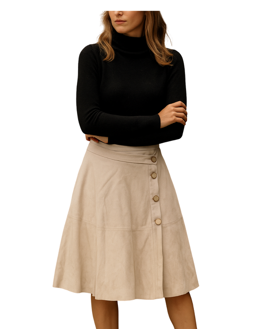 USADO – Falda midi beige con botones laterales ZARA BASIC (Talla M)