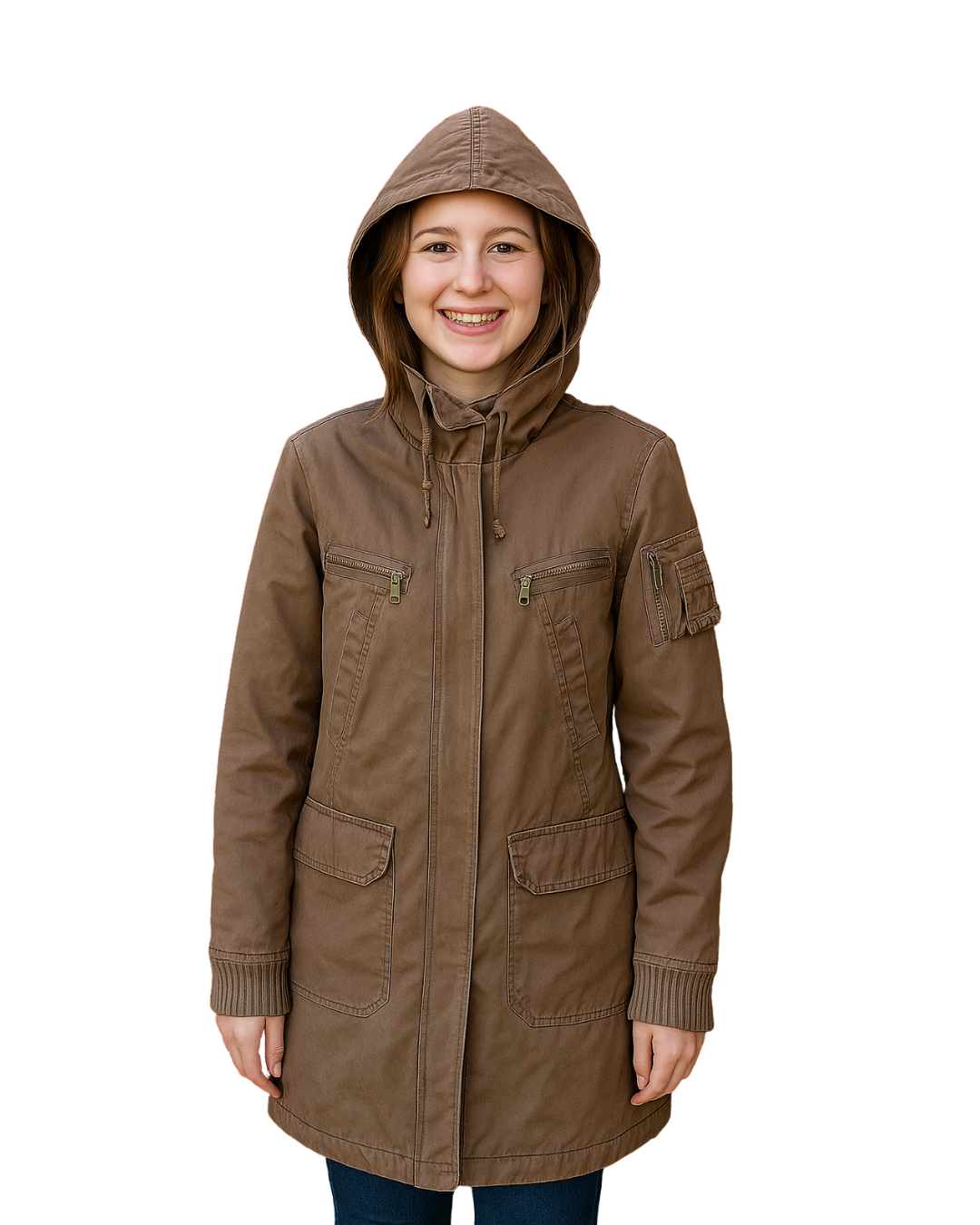 USADO – Parka marrón con capucha BLANCO (Talla 36)