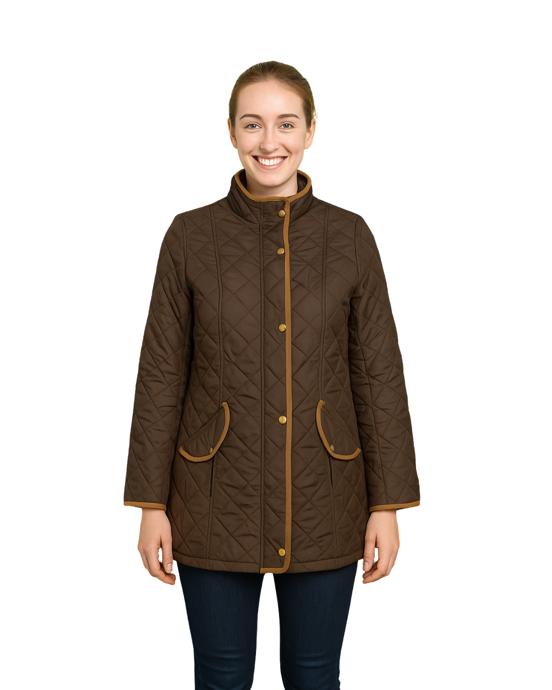 USADO – Chaqueta acolchada marrón con ribetes en contraste CASHEW FLOWER (Talla 44)