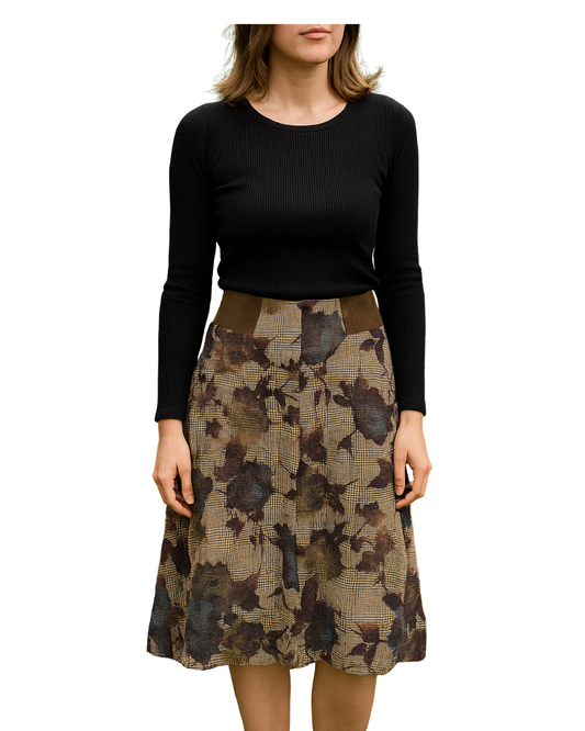 USADO – Falda midi globo estampada floral con cuadros Legrenzi Fashion (Talla EUR 44)