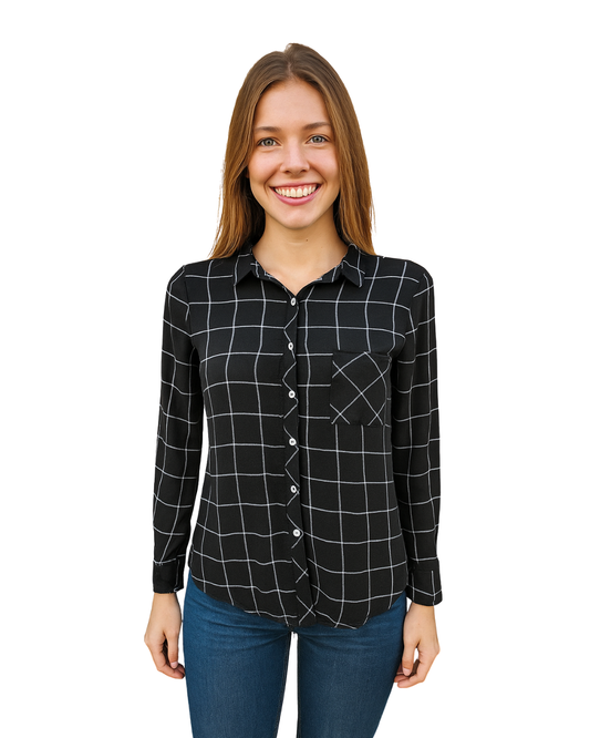 USADO – Camisa negra de cuadros blancos Pull&Bear The Original Collection (Talla S)