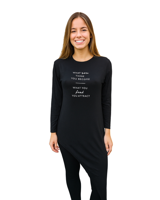 USADO – camiseta largo negro asimétrico con mensaje motivacional Bershka (Talla XS)
