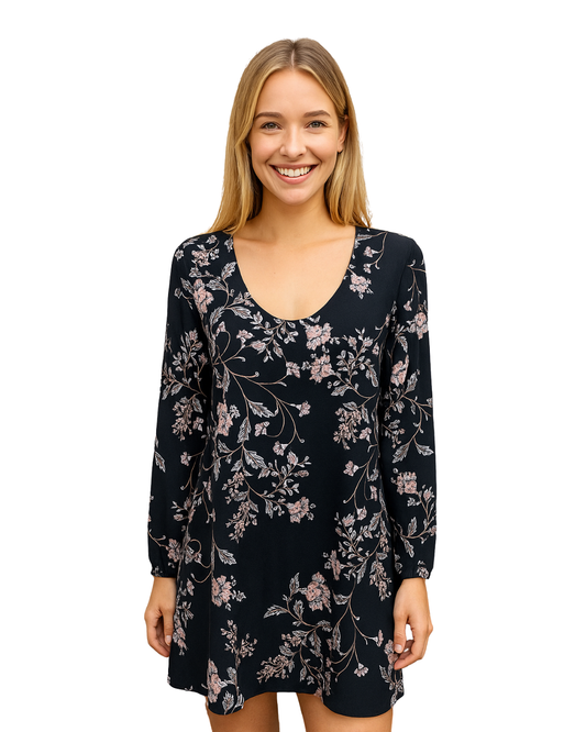 USADO – Vestido negro con estampado floral y escote trasero de lazo MNG Basics (Talla S)