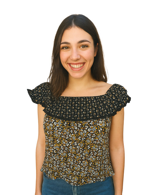 USADO – Top floral con escote elástico y mangas caídas Stradivarius (Talla M)