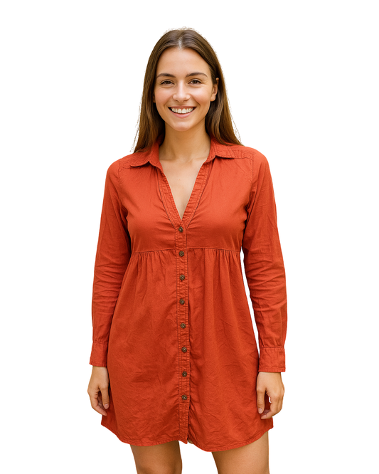 USADO –Mini vestido con botones y cuello camisero BSK by Bershka (Talla EUR S)