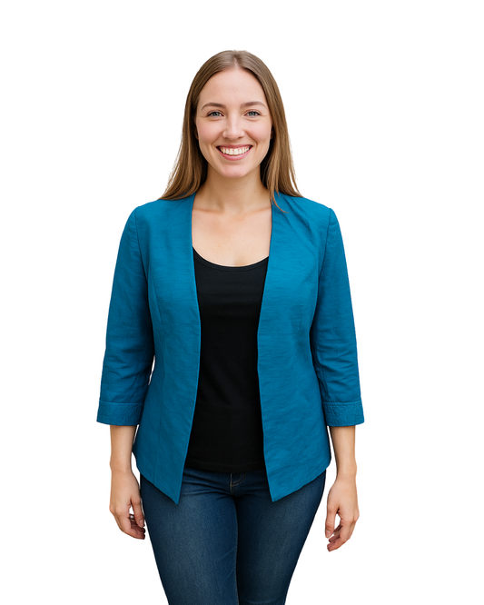 USADO – Blazer corto en azul turquesa con mangas fruncidas Roset Barcelona (Talla sin etiqueta, aprox. S)