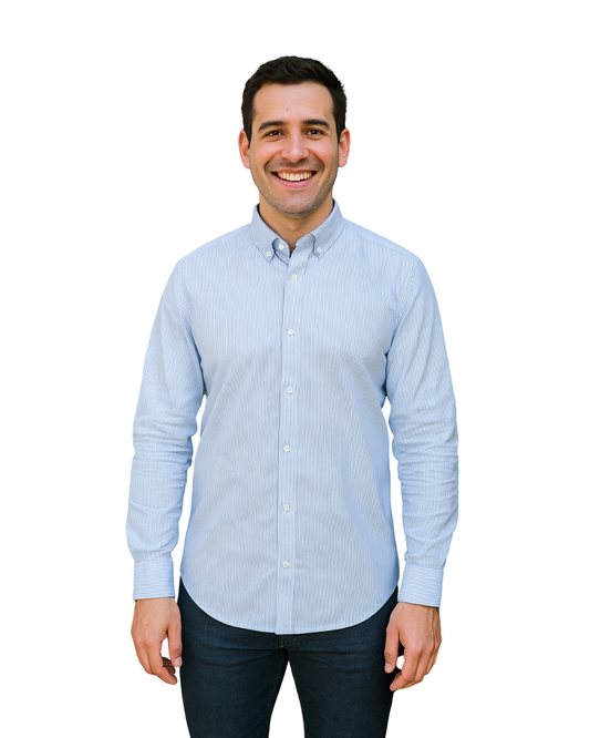 USADO – Camisa azul celeste de rayas finas LFTMAN Collection Slim Fit (Talla S)