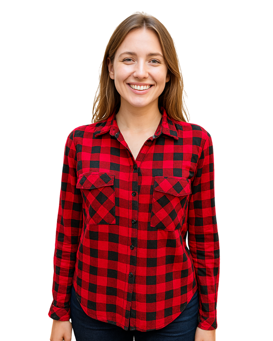 USADO – Camisa de cuadros rojos y negros BERSHKA BSK Girl (Talla M)