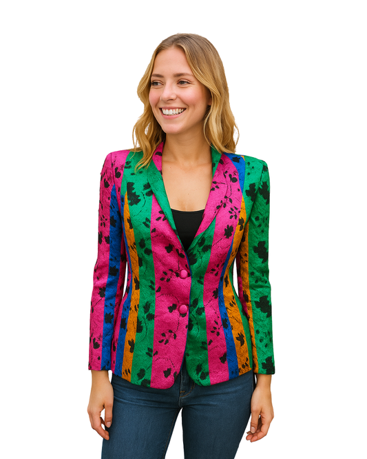 USADO – Blazer vintage multicolor con estampado floral (Talla aprox S)