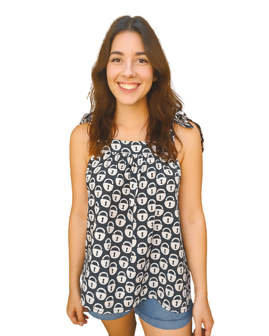 USADO – Top negro sin mangas estampado de candados Zara Basic (Talla XS)