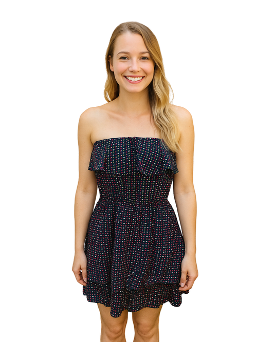 USADO – Vestido palabra de honor estampado de lunares multicolor (Talla S)