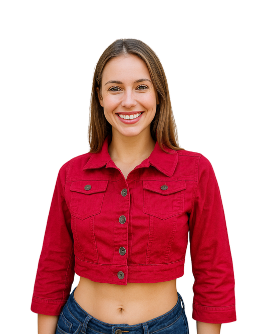 USADO – Chaqueta corta roja de manga tres cuartos STRADIVARIUS (Talla M)