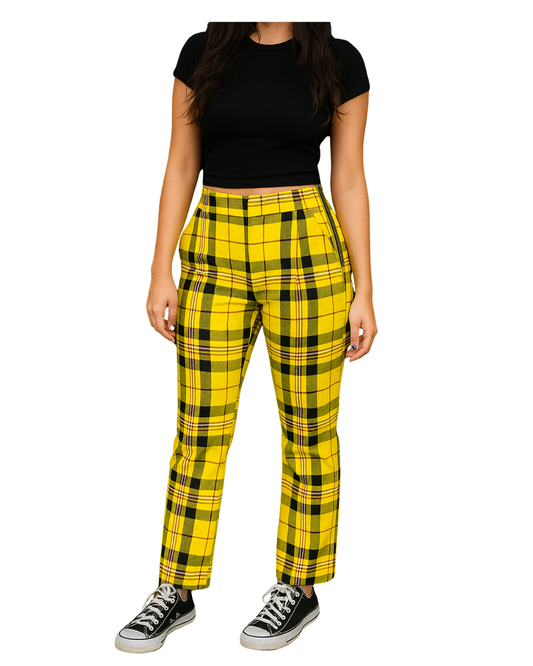 USADO – Pantalón cuadros amarillos Zara Basic (Talla EUR XS)