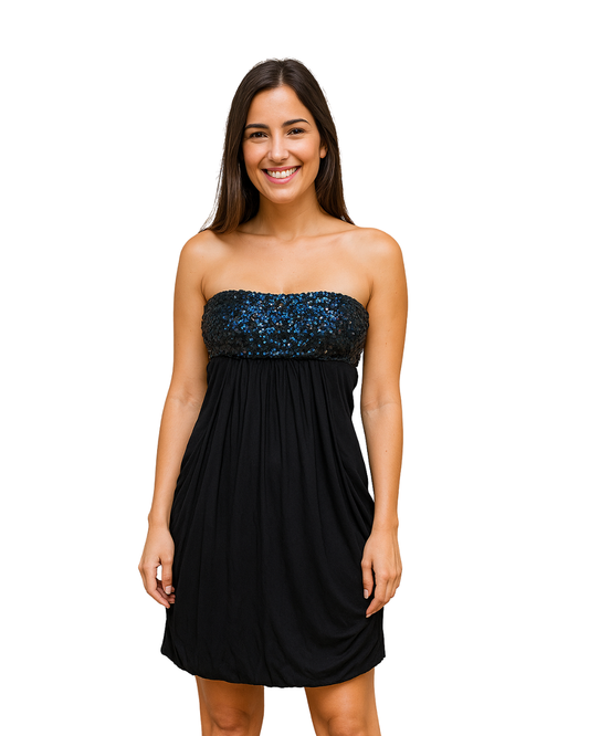 USADO – Vestido palabra de honor con lentejuelas BERSHKA New Year (Talla M)