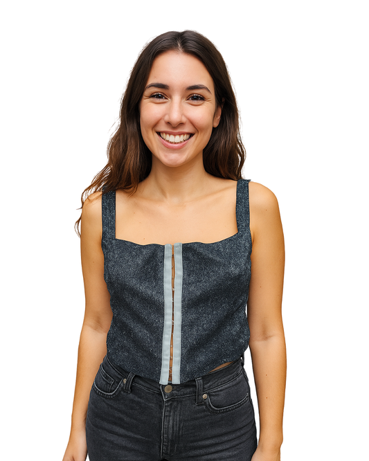 NUEVO – Top corto negro con tirantes anchos y cierre frontal metálico NAANAA (Talla EUR 40)