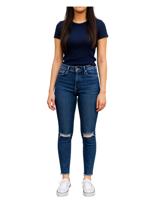 USADO – Vaquero roto azul oscuro ZARA Trafaluc Denim Makers (Talla EUR 34)