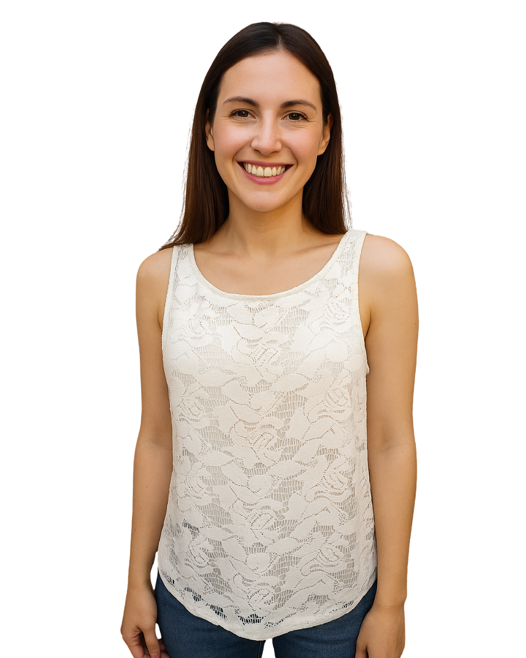 USADO – Top sin mangas de encaje floral blanco ZARA TRF Collection (Talla EUR M)