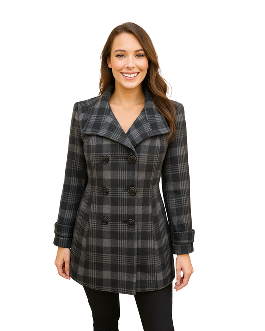 USADO – Abrigo de cuadros gris y negro estilo británico (Talla aproximada M)