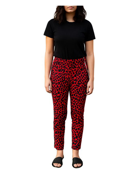 USADO – Pantalones rojos animal print con cremallera ZARA BASIC (Talla EUR XS)