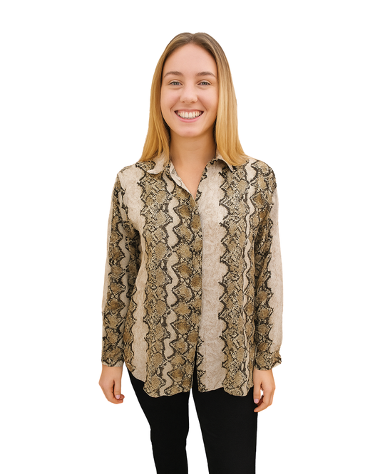 USADO – Camisa estampado serpiente en tonos tierra MNG Suit (Talla S)
