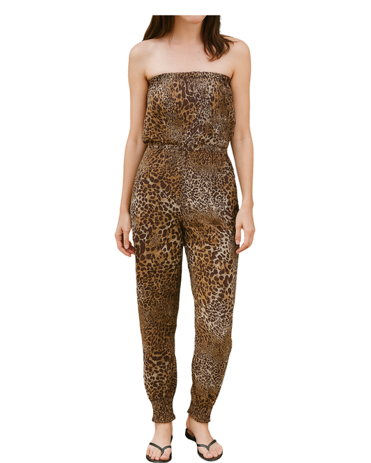 USADO – Mono largo palabra de honor con estampado animal print BSK by Bershka (Talla S)