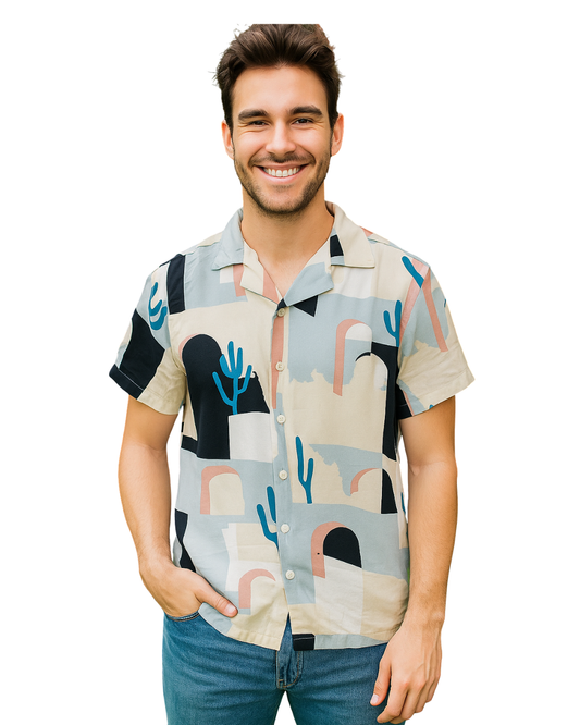 USADO – Camisa manga corta estampada multicolor Lefties Man Relaxed Fit (Talla S / EUR 38)