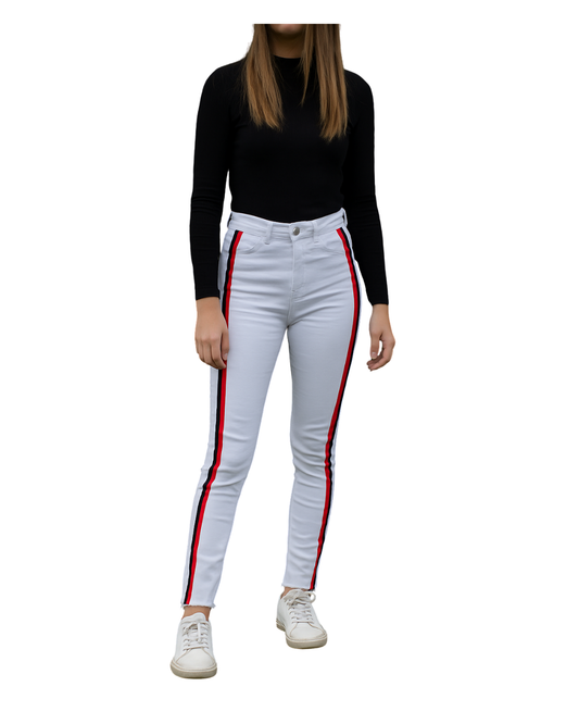 USADO – Vaquero blanco con franjas laterales ZARA Trafaluc Denim Collection (Talla 36)