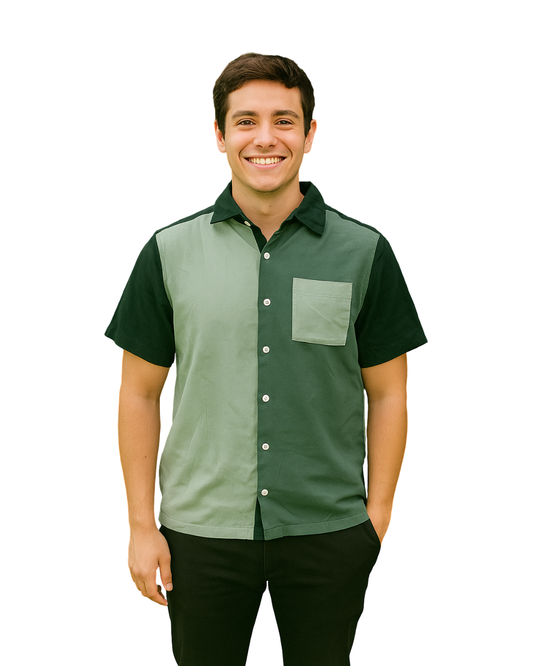 USADO – Camisa verde bicolor manga corta Lefties Man Relaxed Fit (Talla M)