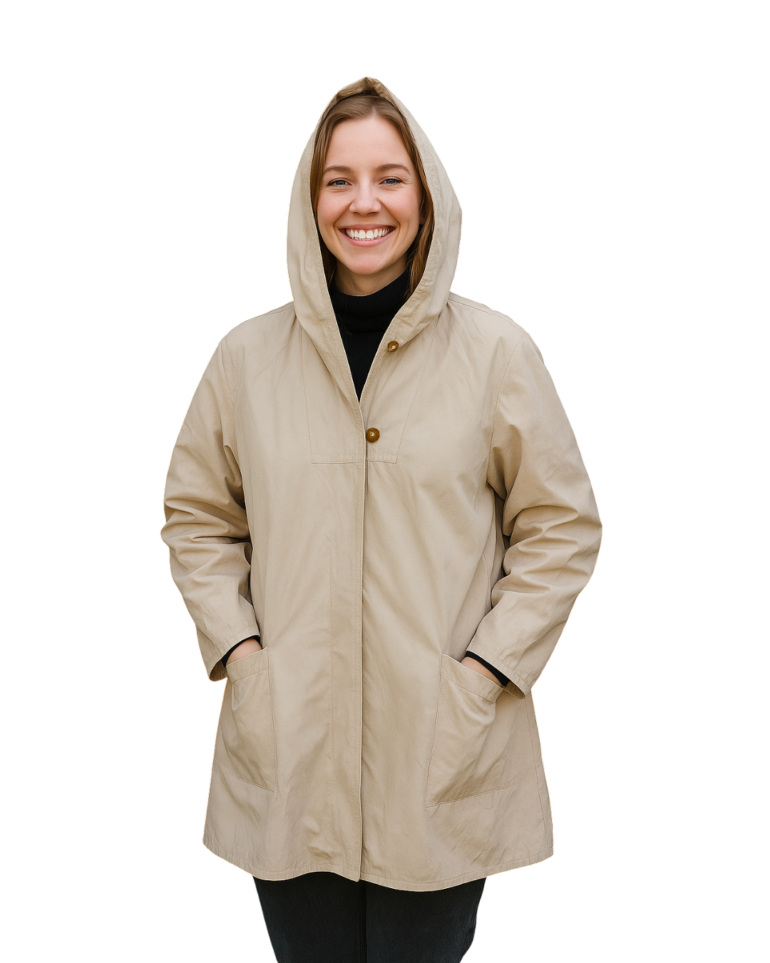 USADO – Abrigo beige con capucha estilo casual Ramowear (Talla S)