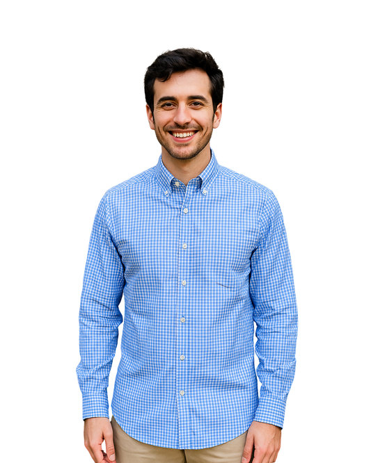 USADO – Camisa slim fit de cuadros vichy celeste y blanca LFTMAN (Talla S)