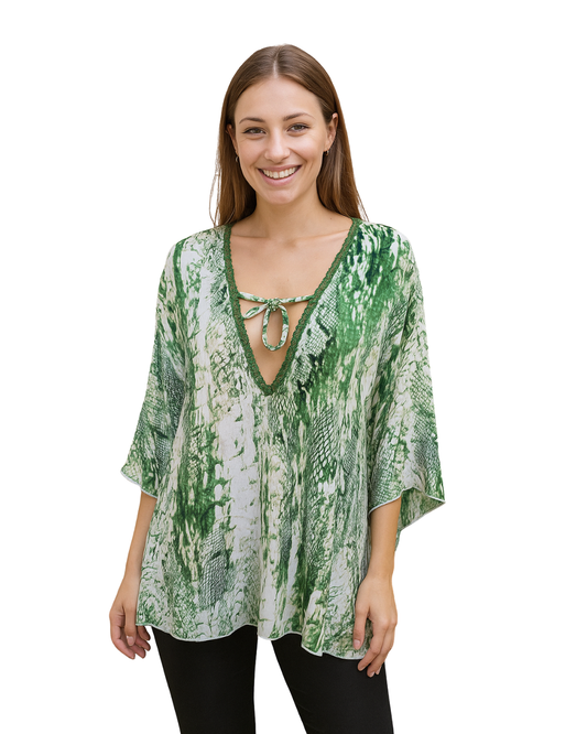 NUEVO – Blusa verde estampado serpiente JAUNE ROUGE Paris (Talla S)