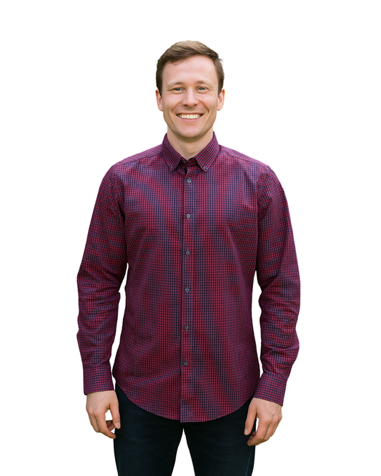USADO – Camisa de cuadros burdeos y azul marino ZARA MAN Superslim Fit (Talla EUR M)