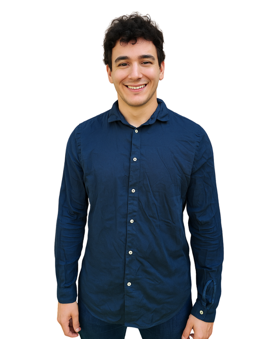 USADO – Camisa azul marino slim fit de lino Zara Man BASIC (Talla S)